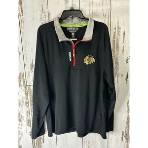 Chicago Blackhawks 1/4 Zip Men's XL Reebok Center Ice Wicking Stretch Black